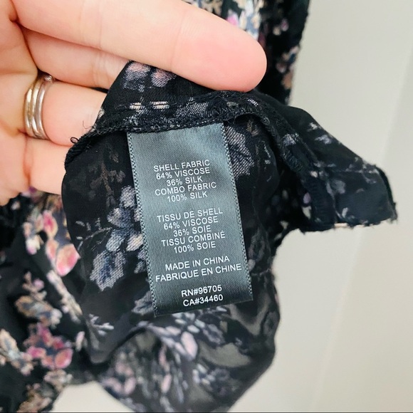 Rebecca Taylor Floral Print Blouse Black Sz 2 - Picture 5 of 10